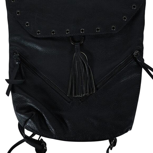 Hadaki Womens Leather Backpack Purse Black Tassel Fringe Convertible Boho Goth main image 6